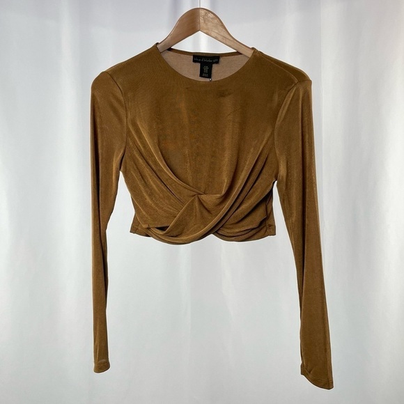 NWT House of Harlow 1960 Long Sleeve Cropped Shimmer Top‎ in Bronze Size Medium - Picture 2 of 6